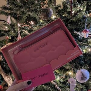Betsey Johnson Bubblegum Pink Stitched Hearts Wristlet Wallet